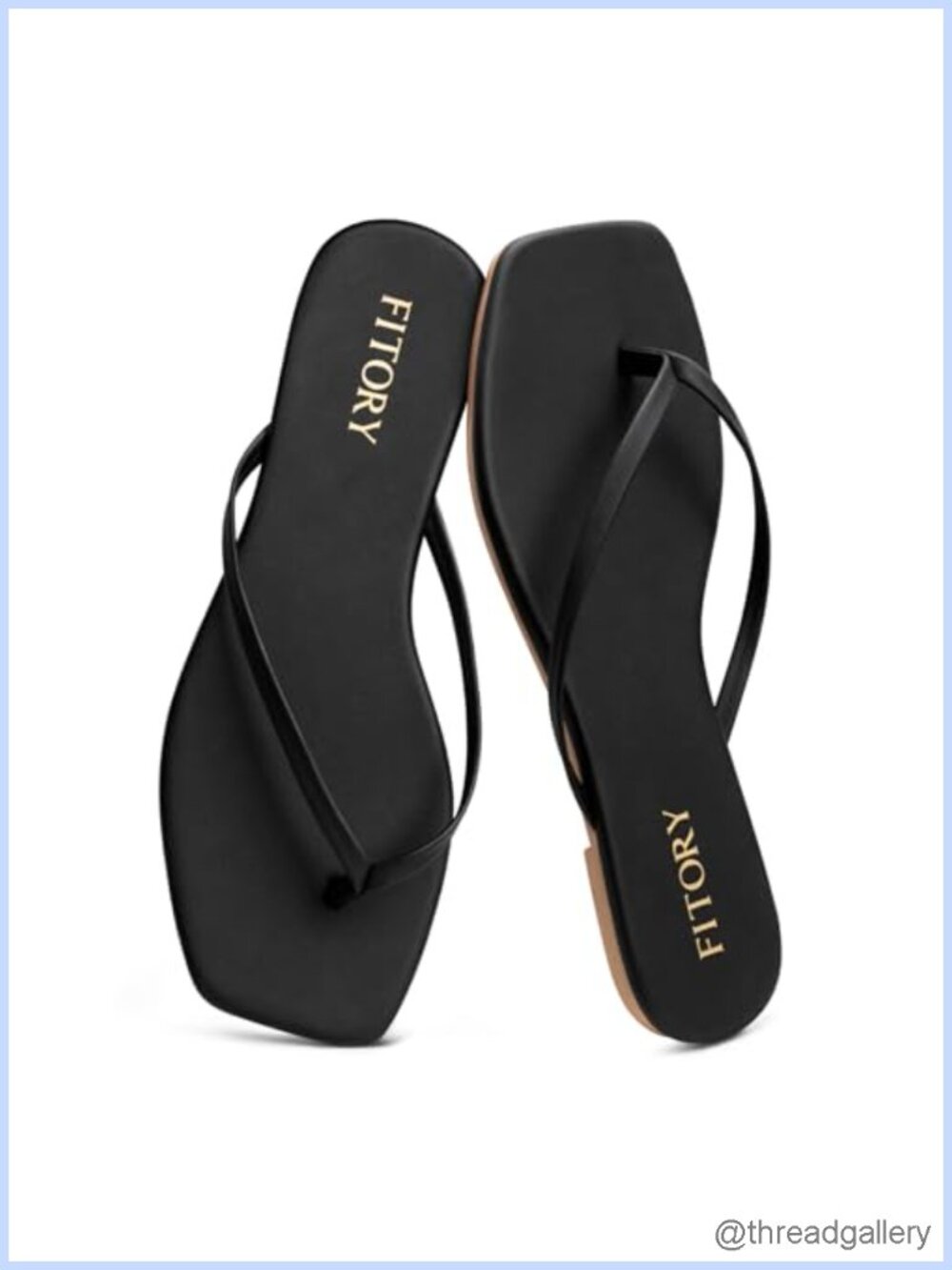 Square Toe Flip Flops Comfortable Flat Thong Sandals Faux Leather